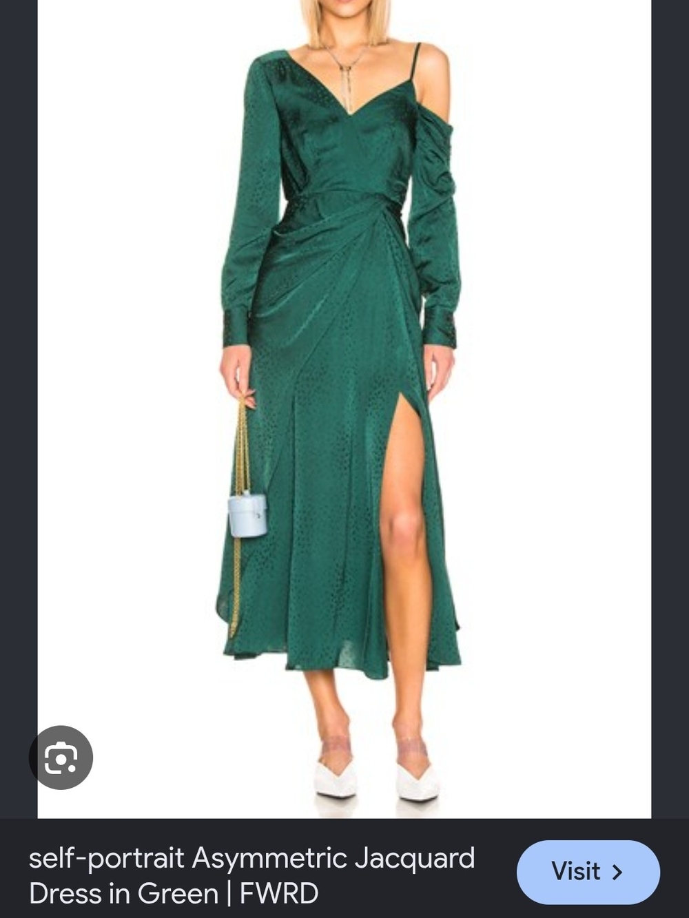 Self-Portrait Emerald Green Asymmetric One-Shoulder Midi Dress